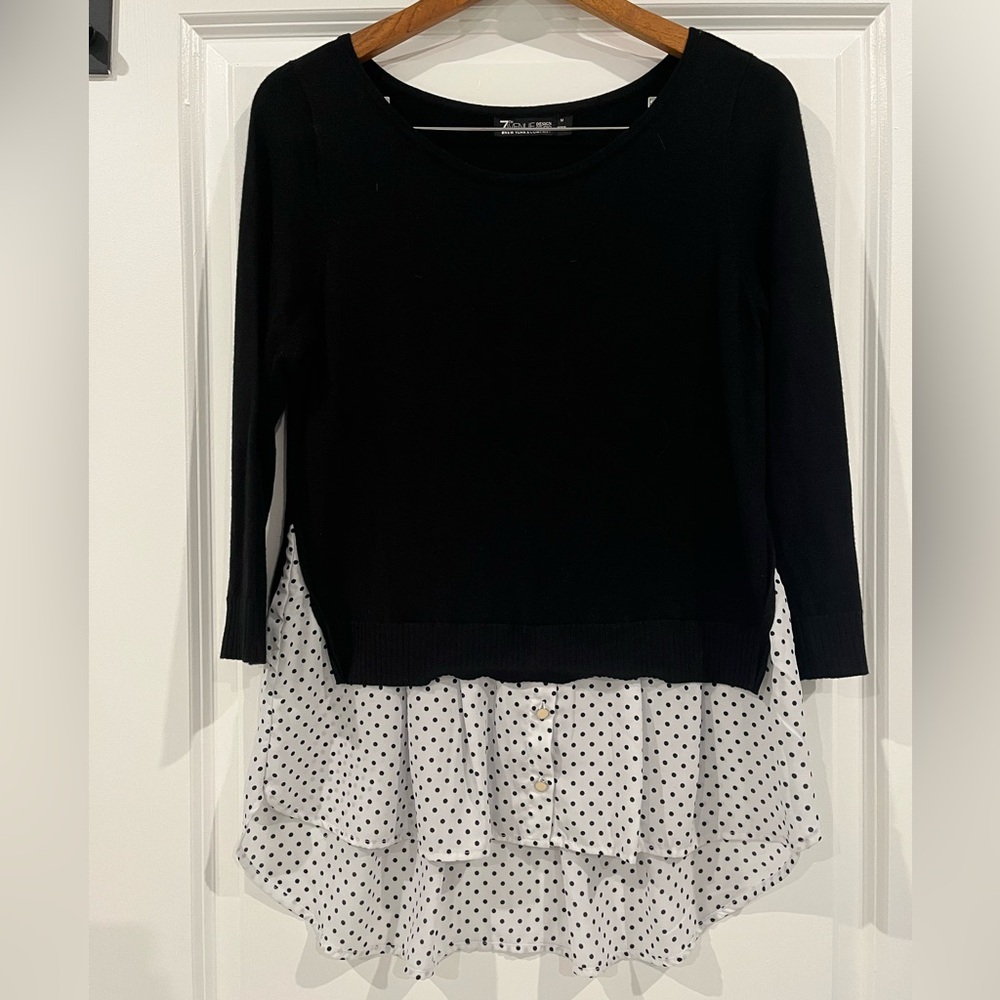 NY&CO Black and White Polka Dot Twofer Top